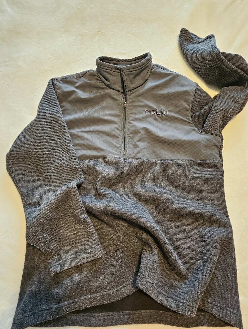 KUIU Base Camp Waffle Knit Bonded Fleece Quarter Zip Pullover Mens L Charcoal